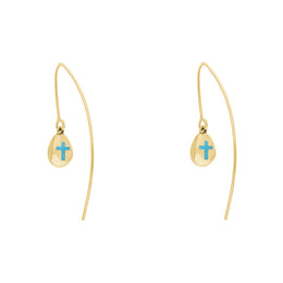 18ct Yellow Gold Turquoise Cross Disc Drop Earrings, E1374.