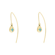 18ct Yellow Gold Turquoise Fleur De Lis Disc Drop Earrings, E1373.
