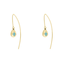 18ct Yellow Gold Turquoise Fleur De Lis Disc Drop Earrings, E1373.