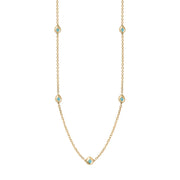 18ct Yellow Gold Turquoise Fleur De Lis Link Disc Chain Necklace