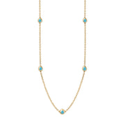 18ct Yellow Gold Turquoise Fleur De Lis Link Disc Chain Necklace