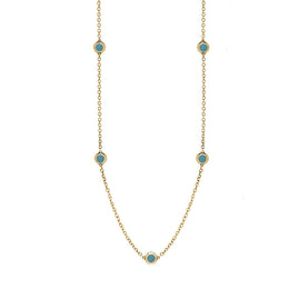 18ct Yellow Gold Turquoise Heart Link Disc Chain Necklace, N746.