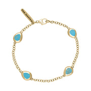 18ct Yellow Gold Turquoise Oval Fleur De Lis Detail Four Stone Bracelet, B798.