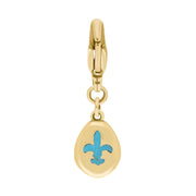 18ct Yellow Gold Turquoise Pear Shaped Fleur De Lis Clip Charm