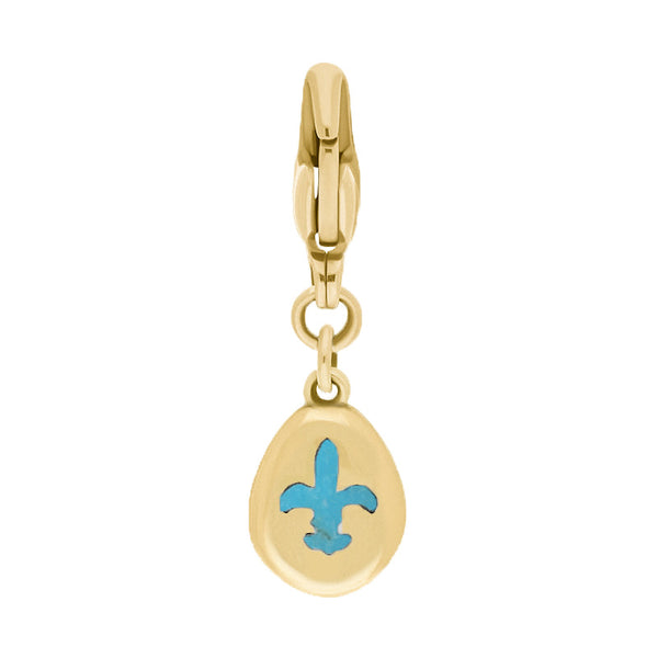 18ct Yellow Gold Turquoise Pear Shaped Fleur De Lis Clip Charm