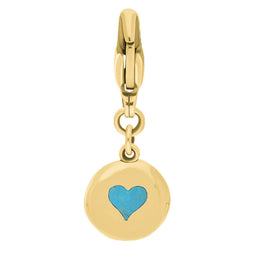 18ct Yellow Gold Turquoise Round Shaped Heart Clip Charm, G665.