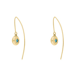 18ct Yellow Gold Turquoise Star Disc Drop Earrings, E1371.