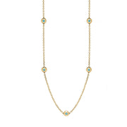 18ct Yellow Gold Turquoise Star Link Disc Chain Necklace, N744.