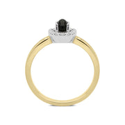 18ct Yellow Gold Whitby Jet 0.12ct Diamond Cluster Ring, R1157.