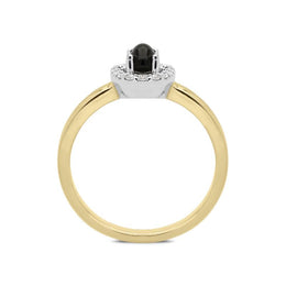 18ct Yellow Gold Whitby Jet 0.12ct Diamond Cluster Ring, R1157.