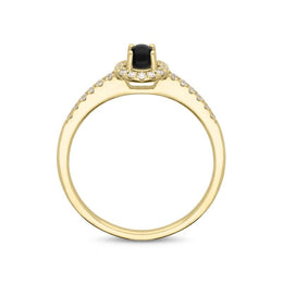 18ct Yellow Gold Whitby Jet 0.14ct Diamond Claw Set Round Centre Ring, R1007