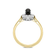 18ct Yellow Gold Whitby Jet 0.16ct Diamond Milgrain Cluster Ring, R1148.