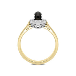 18ct Yellow Gold Whitby Jet 0.16ct Diamond Milgrain Cluster Ring, R1148.