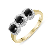 18ct Yellow Gold Whitby Jet 0.24ct Diamond 3 Stone Ring, R1012.