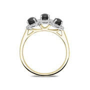 18ct Yellow Gold Whitby Jet 0.24ct Diamond 3 Stone Ring, R1012.