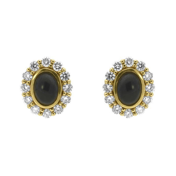 18ct Yellow Gold Whitby Jet 0.96ct Diamond Large Oval Stud Earrings, E1400.