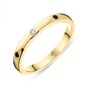 18ct Yellow Gold Whitby Jet Diamond 2.5mm Wedding Band Ring R1192_2.5