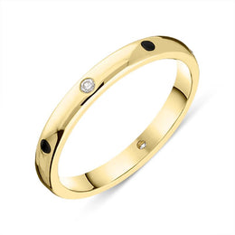 18ct Yellow Gold Whitby Jet Diamond 2.5mm Wedding Band Ring R1192_2.5