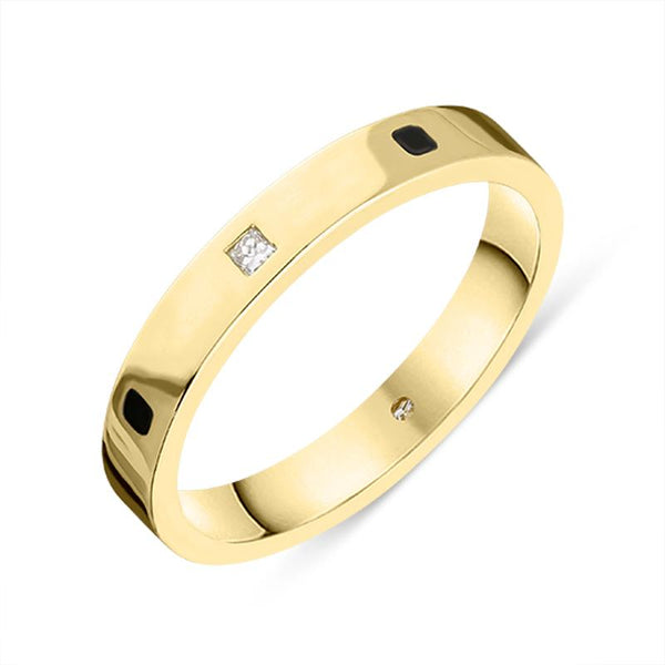 18ct Yellow Gold Whitby Jet Diamond 3mm Wedding Band Ring R1199_3