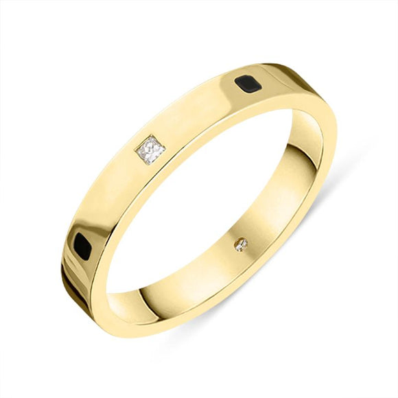 18ct Yellow Gold Whitby Jet Diamond 3mm Wedding Band Ring R1199_3