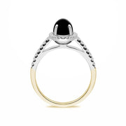 18ct Yellow Gold Whitby Jet Diamond Halo Pave Shoulder Ring R1107.