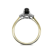 18ct Yellow Gold Whitby Jet Diamond Round Claw Set Ring. R1113.