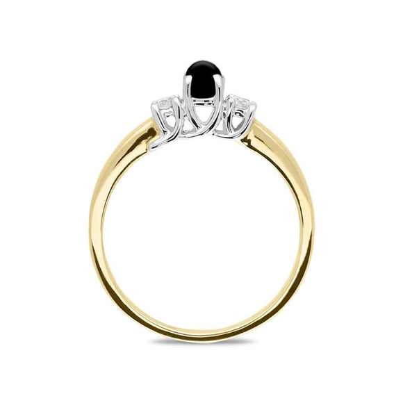 18ct Yellow Gold Whitby Jet Diamond Trilogy Ring, R1111.