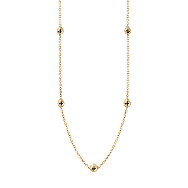 18ct Yellow Gold Whitby Jet Fleur De Lis Link Disc Chain Necklace