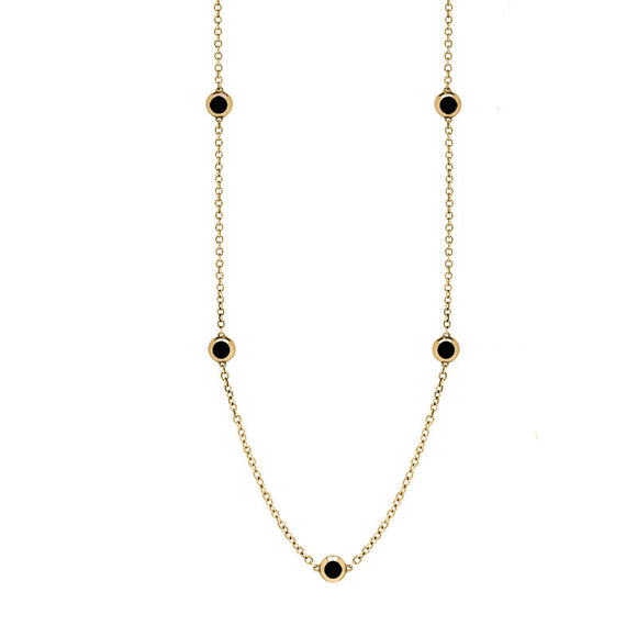 18ct Yellow Gold Whitby Jet Heart Link Disc Chain Necklace, N746.