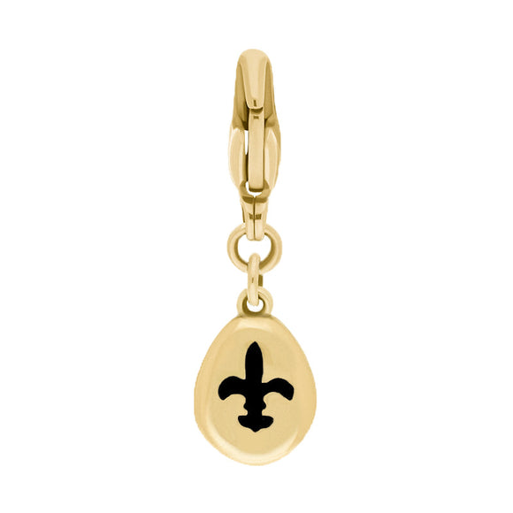 18ct Yellow Gold Whitby Jet Pear Shaped Fleur De Lis Clip Charm, G663.