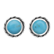 18ct White Gold Turquoise Round Twist Edge Stud Earrings. E134.