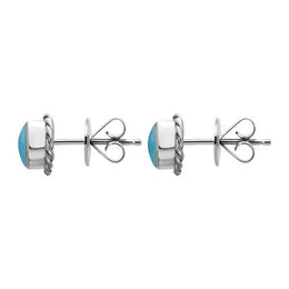 18ct White Gold Turquoise Round Twist Edge Stud Earrings