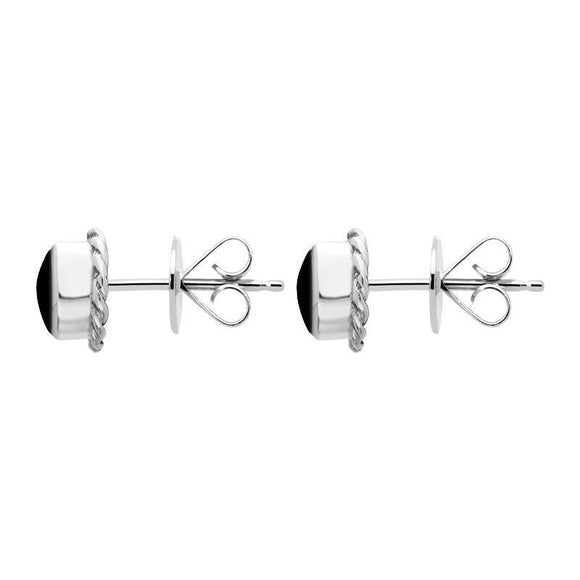 18ct White Gold Whitby Jet Round Twist Edge Stud Earrings. E134_2