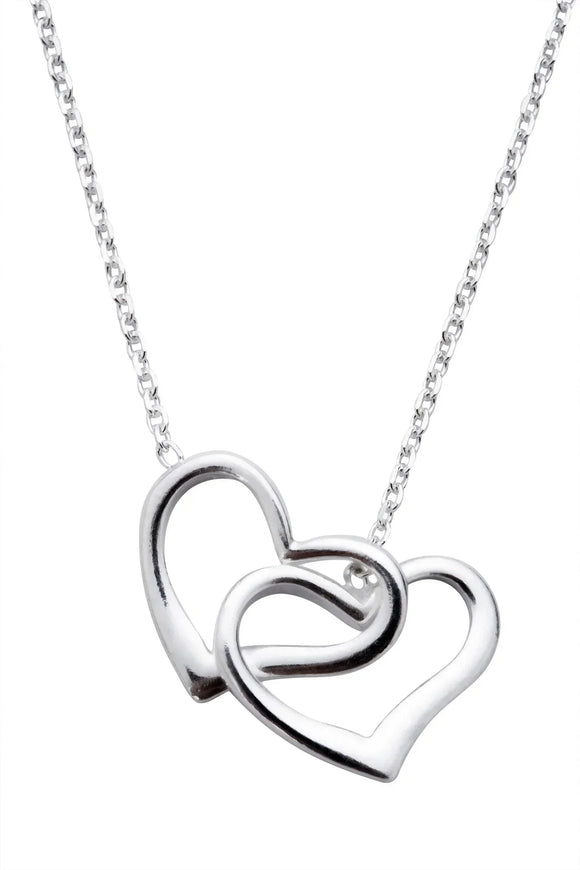 Sterling Silver Double Open Heart Necklace, N909.
