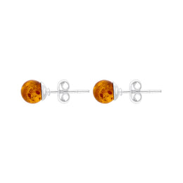 Sterling Silver Cognac Amber 6mm Ball Stud Earrings E1751_C