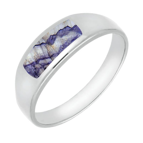 9ct White Gold Blue John Inlay Ring R003