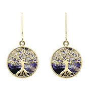 9ct Yellow Gold Blue John Round Tree Drop Earrings E2429