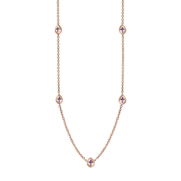 9ct Rose Gold Blue John Cross Link Disc Chain Necklace