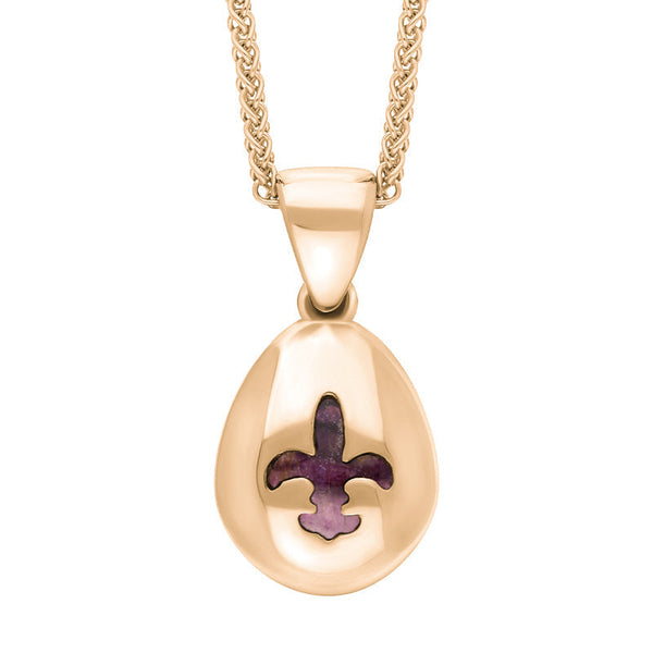 9ct Rose Gold Blue John Fleur De Lis Pear Shape Necklace, P3645.