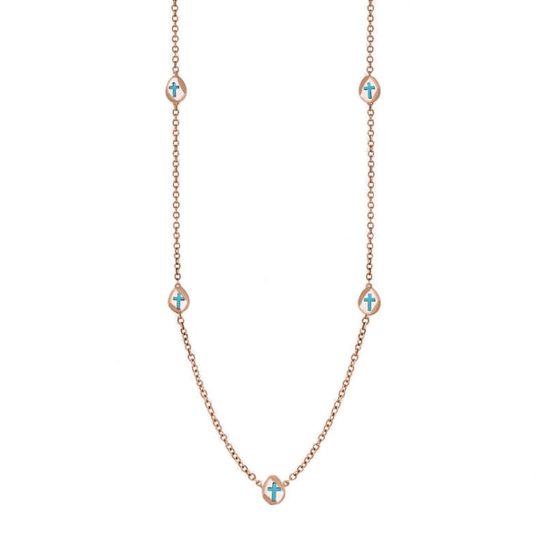 9ct Rose Gold Turquoise Cross Link Disc Chain Necklace