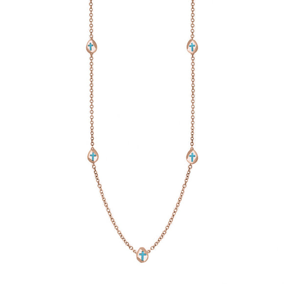 9ct Rose Gold Turquoise Cross Link Disc Chain Necklace