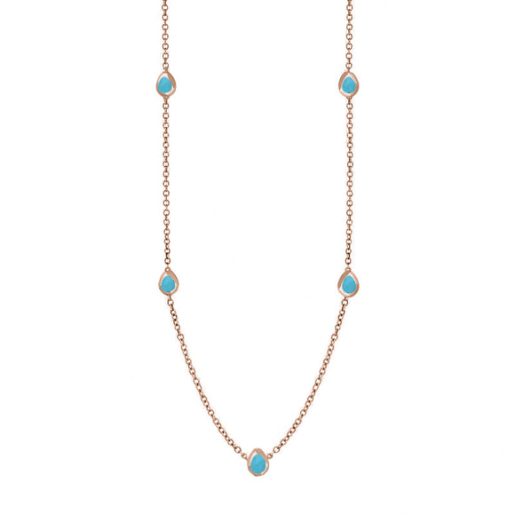 9ct Rose Gold Turquoise Cross Link Disc Chain Necklace