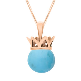 9ct Rose Gold Turquoise Royal Coronet 11mm Bead Pendant, P1920.