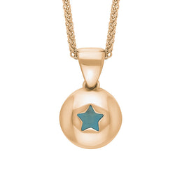 9ct Rose Gold Turquoise Star Disc Necklace, P3644.