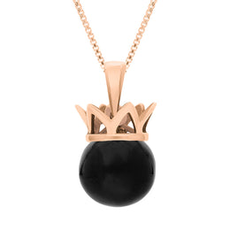 9ct Rose Gold Whitby Jet Royal Coronet 11mm Bead Pendant, P1920.
