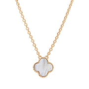 9ct Rose Gold WHITE MOP Bloom Small Four Leaf Clover Ball Edge Chain Necklet, N1044 