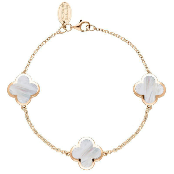 9ct Rose Gold WHITE MOP Bloom Four Leaf Clover Chain Bracelet, B1196