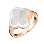 9ct Rose Gold WHITE MOP Bloom Four Leaf Clover Ring, R1182 FOUR LEAF CLOVER RING