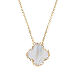 9ct Rose Gold WHITE MOP Bloom Large Four Leaf Clover Ball Edge Chain Necklet, N1043