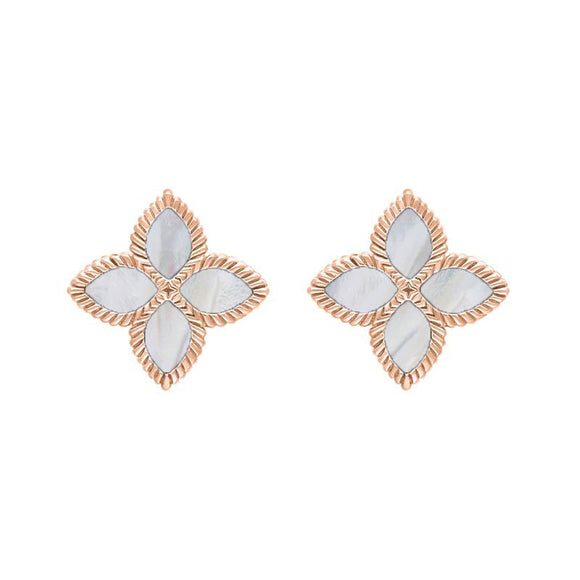 9ct Rose Gold WHITE MOP Bloom Marquise Flower Stud Earrings